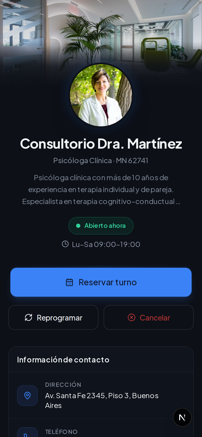 Página de reservas en el celular